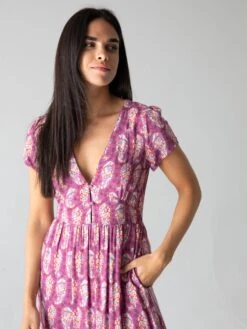 Natural Life Evangeline V-Neck Maxi Dress - Purple Border -Natural Life Shop 1A2A0450