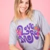 Natural Life Remi Distressed Tee Shirt - Grey Love More