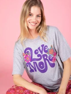 Natural Life Remi Distressed Tee Shirt - Grey Love More