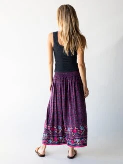 Natural Life Addie Midi Skirt - Navy Pink Floral Border -Natural Life Shop 1A2A4793