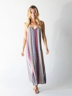 Natural Life Gracie V-Neck Slip Dress - Tan Stripe