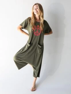 Natural Life Nomad Knit Printed Jumpsuit - Peace Sign