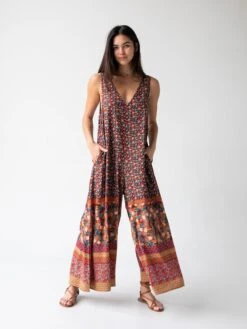 Natural Life Let's Just Go Wide-Leg Jumpsuit - Tan Border Print