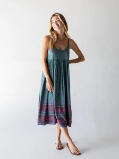 Natural Life Gigi Midi Dress - Teal Floral Border