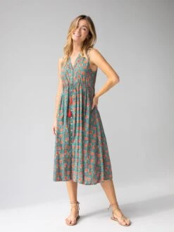 Natural Life Amelia Sleeveless Shirt Dress - Turquoise Vines