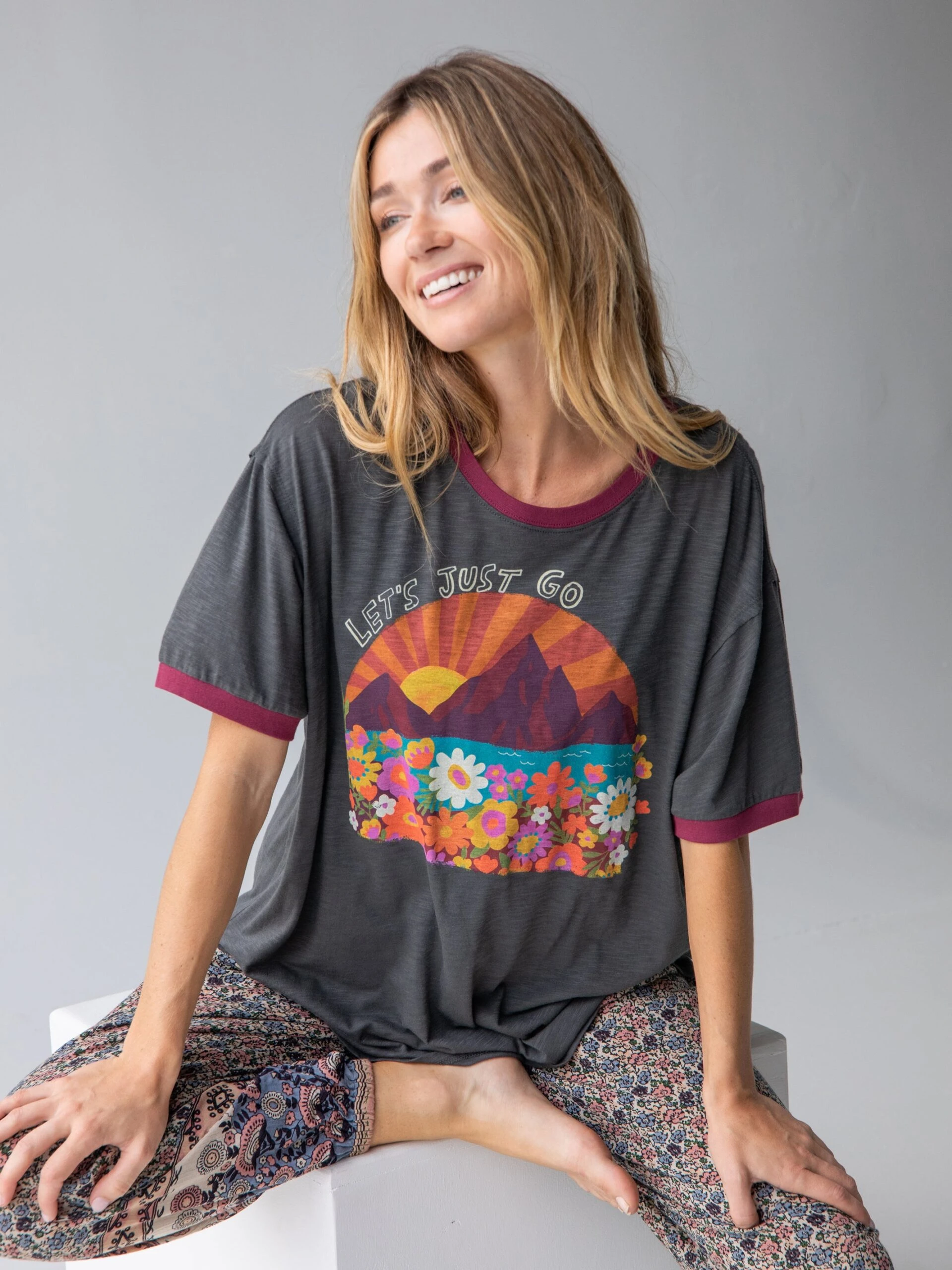 Natural Life Ringer Oversized Tee Shirt - Let's Just Go 2 Natural Life Ringer Oversized Tee Shirt - Let's Just Go - Image 2