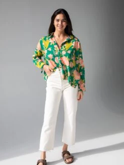 Natural Life Lara Button Down - Green Coral Floral -Natural Life Shop 1A2A7288