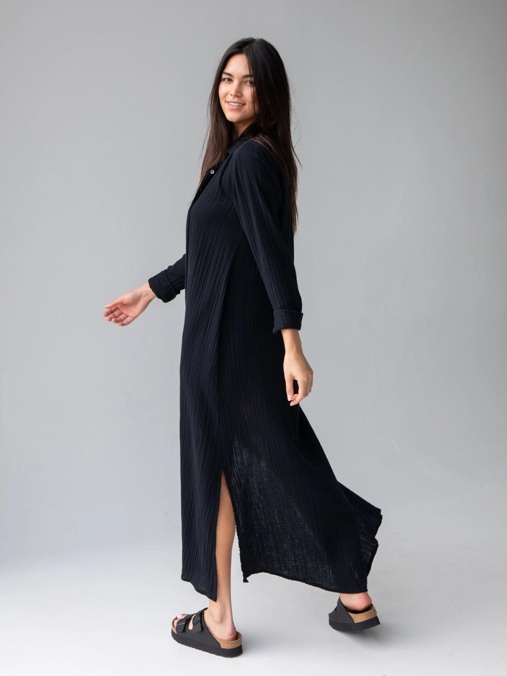 Natural Life Drew Gauze Shirt Dress - Black 5 Natural Life Drew Gauze Shirt Dress - Black - Image 5
