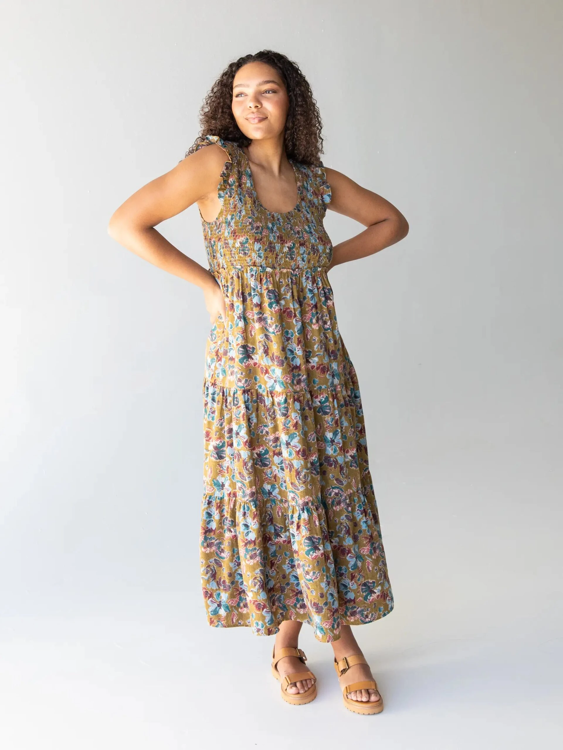 Natural Life Olivia Smocked Maxi Dress - Olive Floral 5 Natural Life Olivia Smocked Maxi Dress - Olive Floral - Image 5