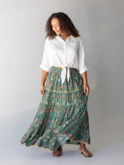 Natural Life Gabi Tiered Maxi Skirt - Teal Red Floral -Natural Life Shop 1A2A9433