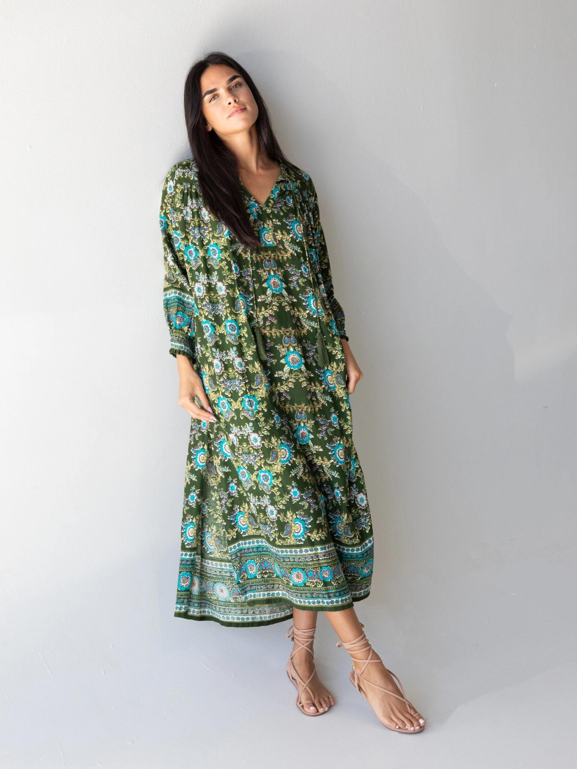 Natural Life Dara Woven Maxi Dress - Olive Floral Border 4 Natural Life Dara Woven Maxi Dress - Olive Floral Border - Image 4