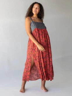 Natural Life Patti Side Slit Maxi Dress - Red Orange Mixed Print -Natural Life Shop 1A2A9671