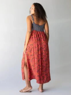 Natural Life Patti Side Slit Maxi Dress - Red Orange Mixed Print -Natural Life Shop 1A2A9691