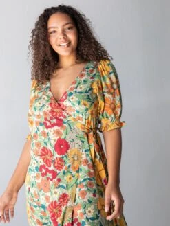 Natural Life Sophia Wrap Midi Dress - Gold Vintage Floral -Natural Life Shop 1A2A9738