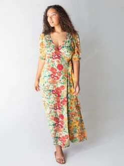 Natural Life Sophia Wrap Midi Dress - Gold Vintage Floral -Natural Life Shop 1A2A9756