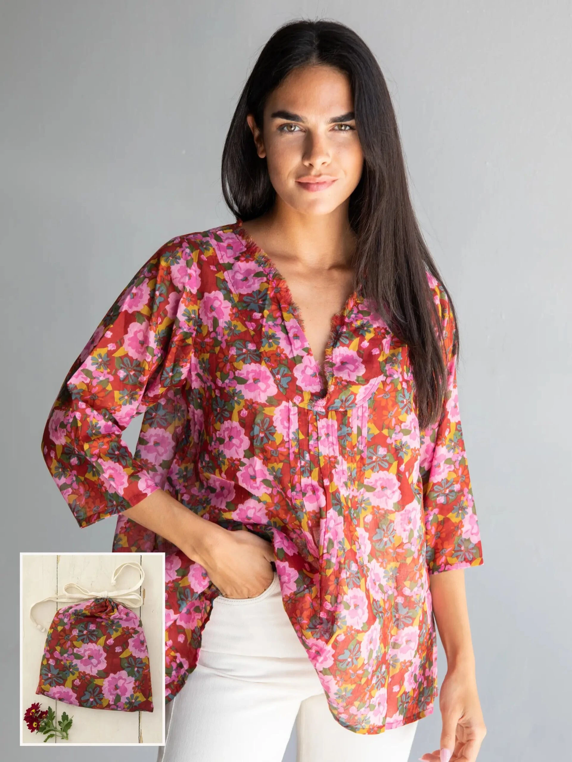 Natural Life Tunic-In-A-Bag - Pink Red Floral 3 Natural Life Tunic-In-A-Bag - Pink Red Floral - Image 3