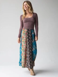 Natural Life Valentina Maxi Skirt - Turquoise Mixed Print