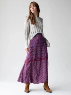 Natural Life Amy Maxi Skirt - Red Blue Gold Border