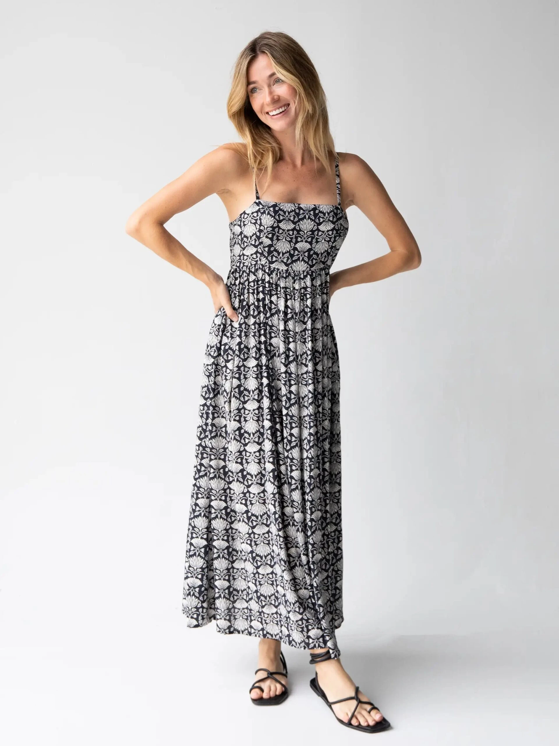 Natural Life Bailey Maxi Dress - Black Floral Vines 1 Natural Life Bailey Maxi Dress - Black Floral Vines