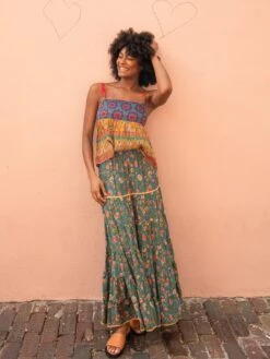 Natural Life Gabi Tiered Maxi Skirt - Teal Red Floral