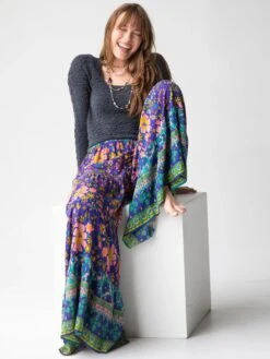 Natural Life Patti Palazzo Pant - Blue Green Border