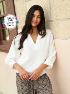 Natural Life Robyn Gauze Top - White -Natural Life Shop 484A0719
