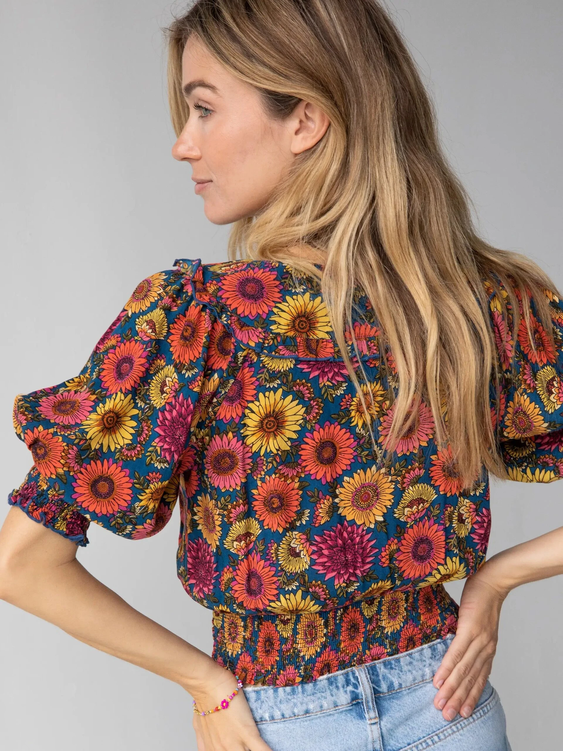 Natural Life Good Vibes Smocked Top - Sunflower 4 Natural Life Good Vibes Smocked Top - Sunflower - Image 4