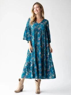 Natural Life Charlotte Midi Dress - Dark Turquoise Cream