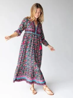 Natural Life Phoebe Maxi Dress - Black Pink Turquoise -Natural Life Shop 484A1702