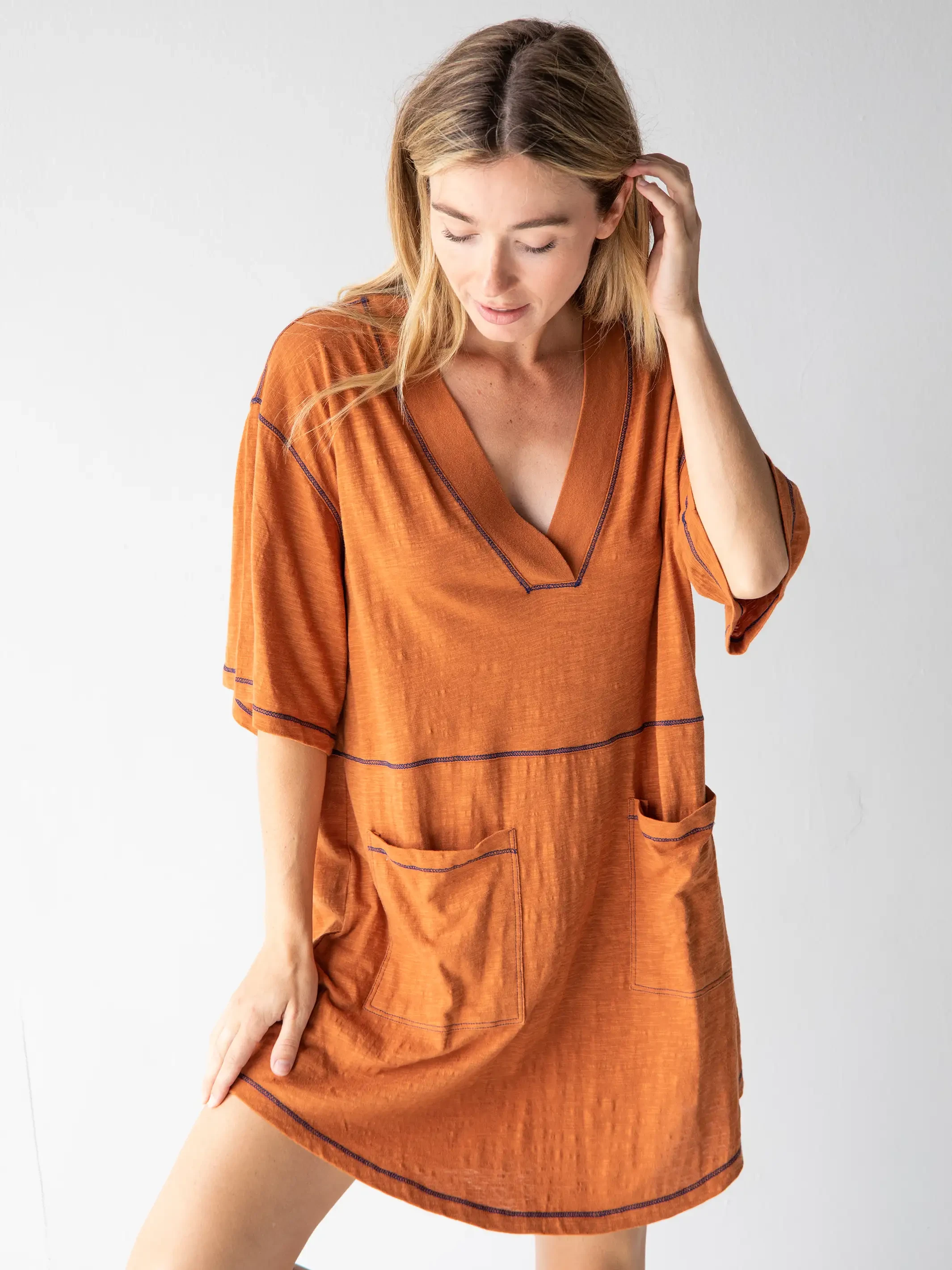 Natural Life Charlie V-Neck Dress - Burnt Orange 5 Natural Life Charlie V-Neck Dress - Burnt Orange - Image 5