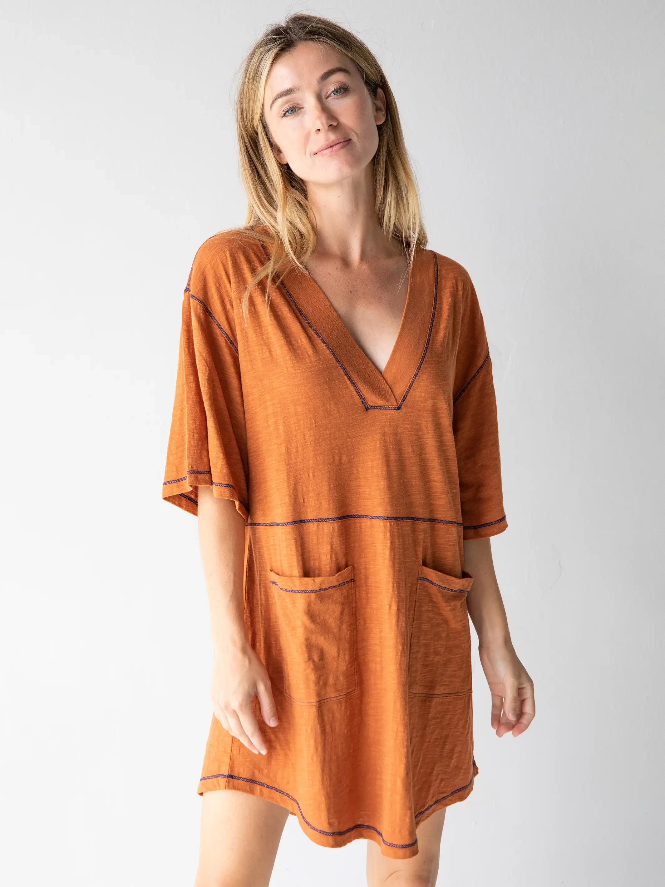 Natural Life Charlie V-Neck Dress - Burnt Orange 2 Natural Life Charlie V-Neck Dress - Burnt Orange - Image 2
