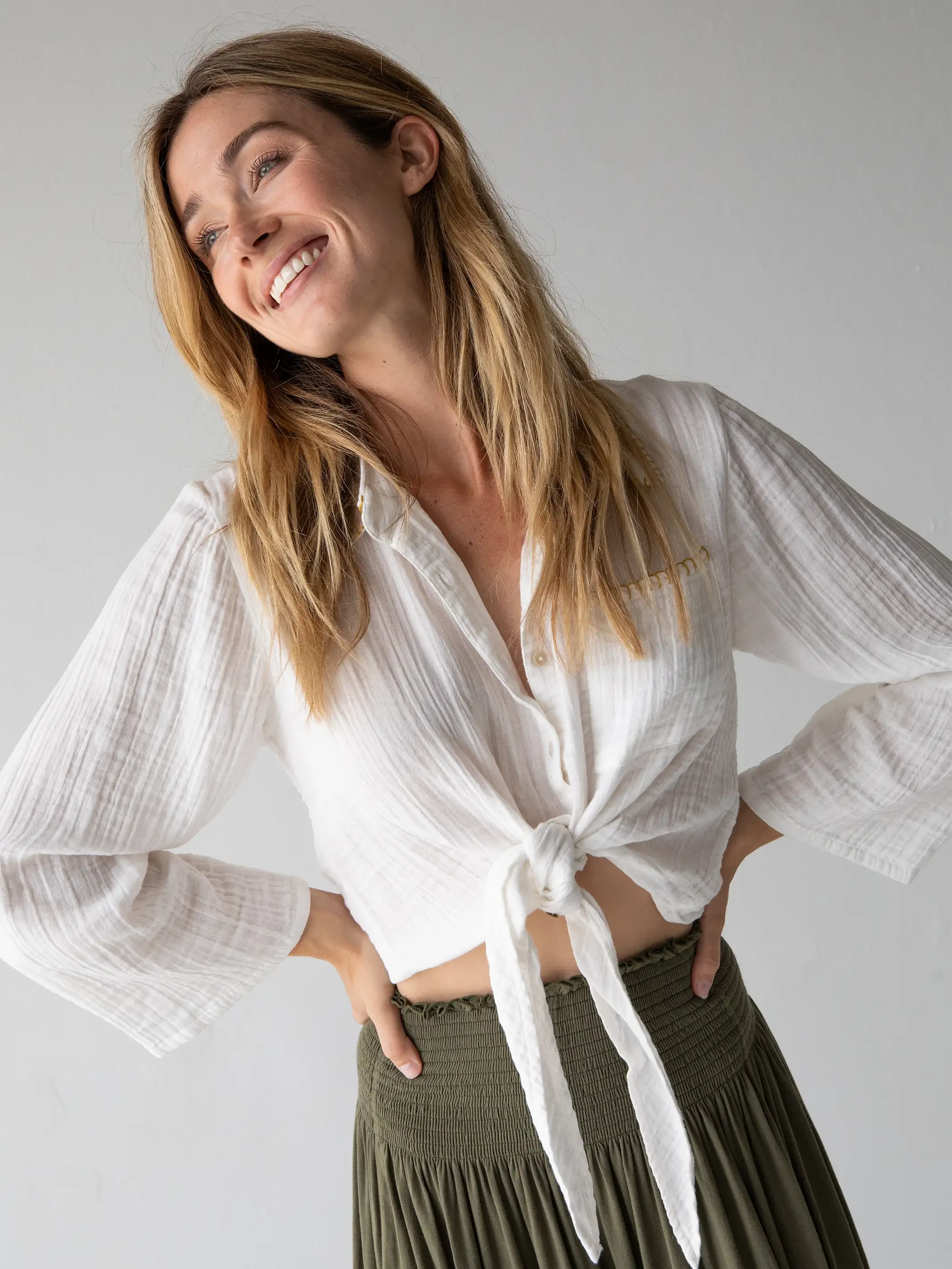 Natural Life Lola Tie Button Down - White 3 Natural Life Lola Tie Button Down - White - Image 3