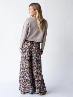 Natural Life Wide Leg Pant - Charcoal Light Blue Floral Border -Natural Life Shop 484A2100 20copy