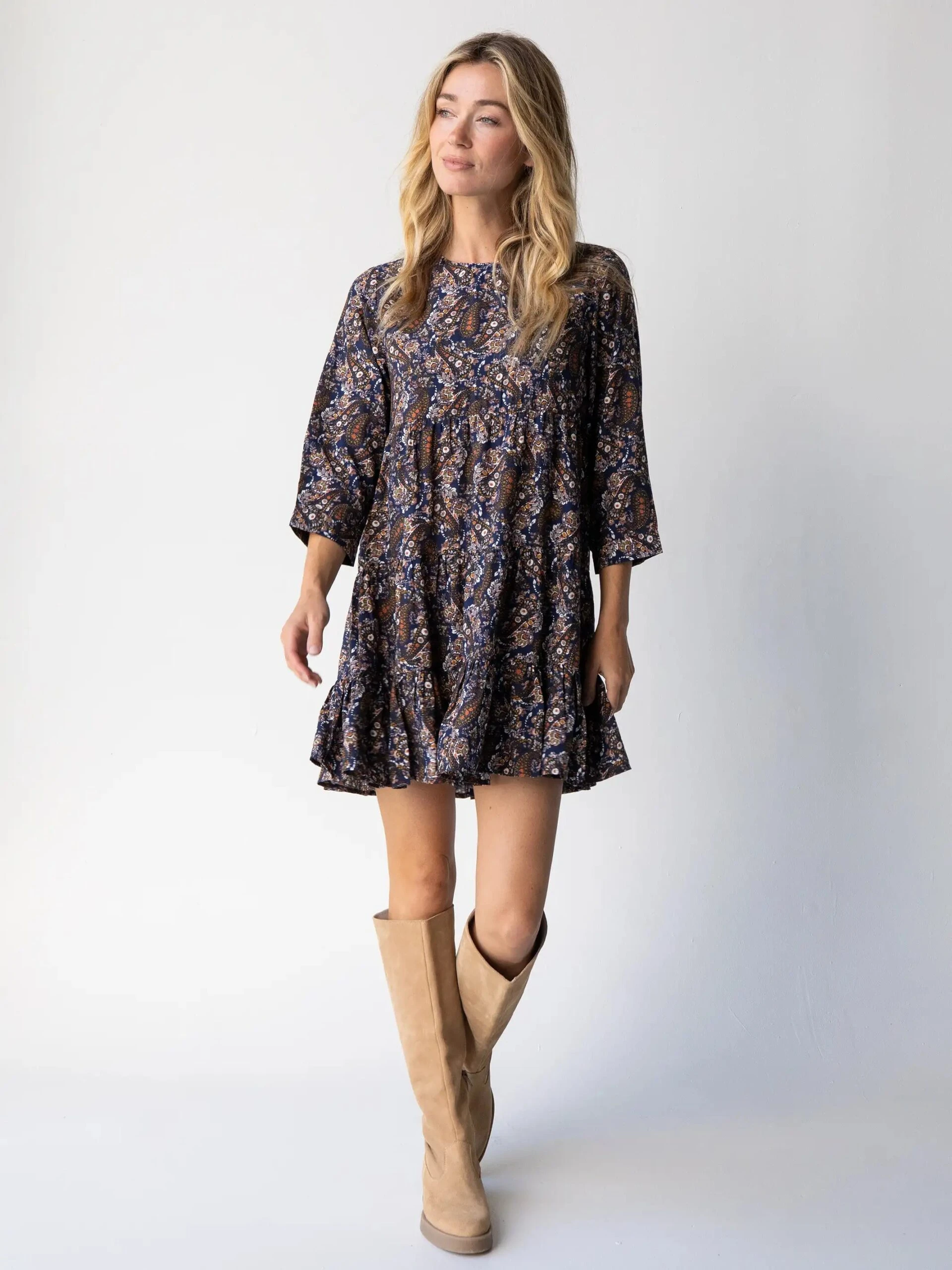 Natural Life Heidi Mini Dress - Navy Paisley 1 Natural Life Heidi Mini Dress - Navy Paisley