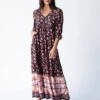 Natural Life Vivian Maxi Dress - Brown Cream Floral