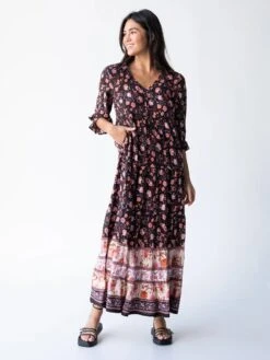 Natural Life Vivian Maxi Dress - Brown Cream Floral -Natural Life Shop 484A2585 20copy