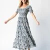 Natural Life Daisy Tiered Midi Dress - Ivory Blue Vines