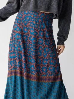 Natural Life Amy Maxi Skirt - Teal Gold Border -Natural Life Shop 484A2892 20close 20up
