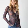 Natural Life Carina Mesh Top - Watercolor Indigo Floral