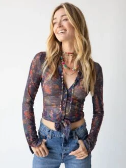 Natural Life Carina Mesh Top - Watercolor Indigo Floral -Natural Life Shop 484A3223 20copy