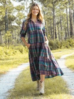 Natural Life Rebecca Tiered Dress - Rainbow Plaid Flannel