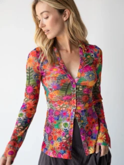 Natural Life Carina Mesh Top - Bright Red Pink