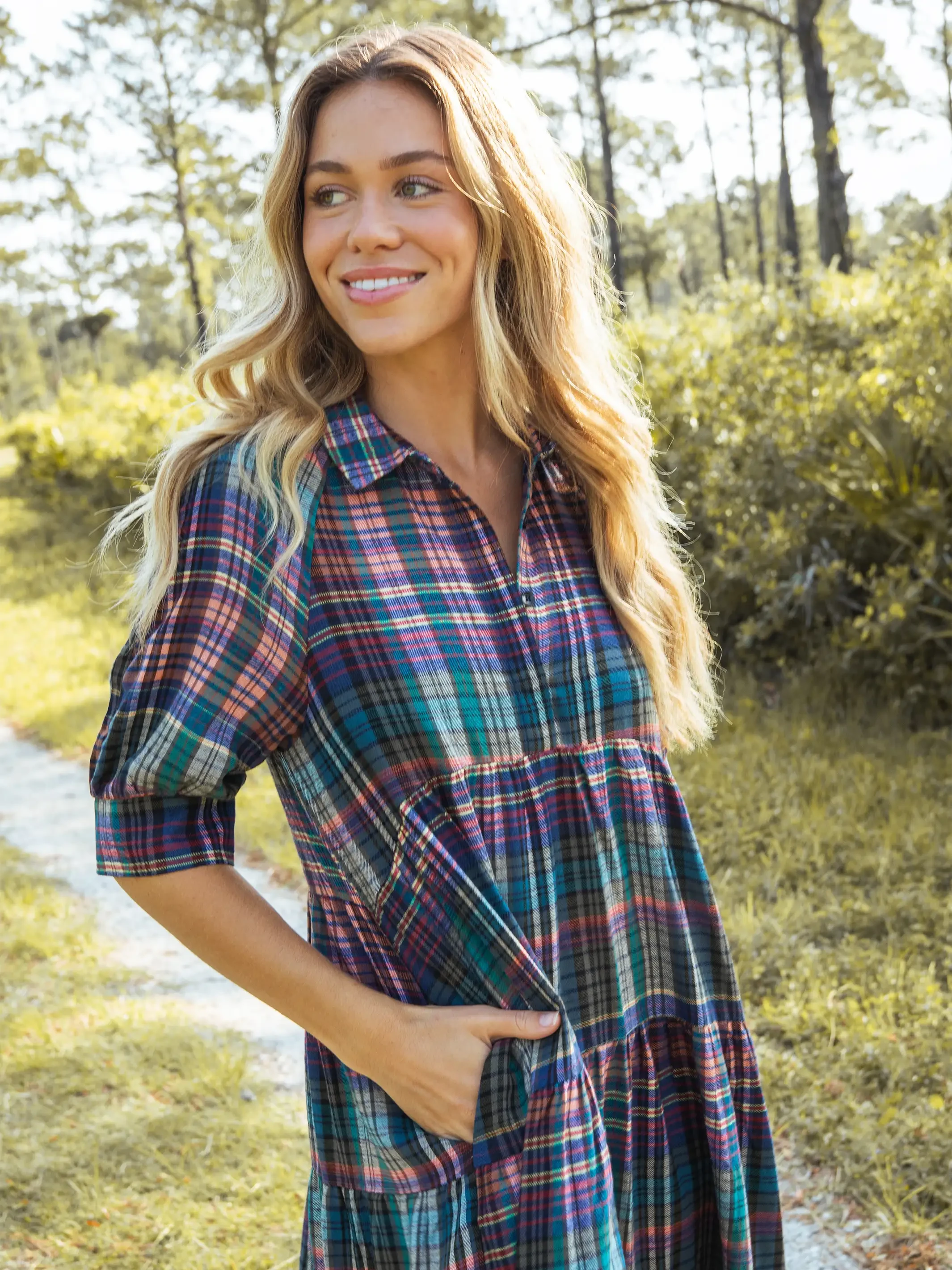 Natural Life Rebecca Tiered Dress - Rainbow Plaid Flannel 2 Natural Life Rebecca Tiered Dress - Rainbow Plaid Flannel - Image 2