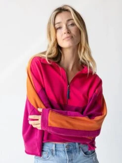 Natural Life Jess Color Block Pullover - Hot Pink