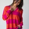 Natural Life Slouchy V-Neck Sweater - Pink Stripe