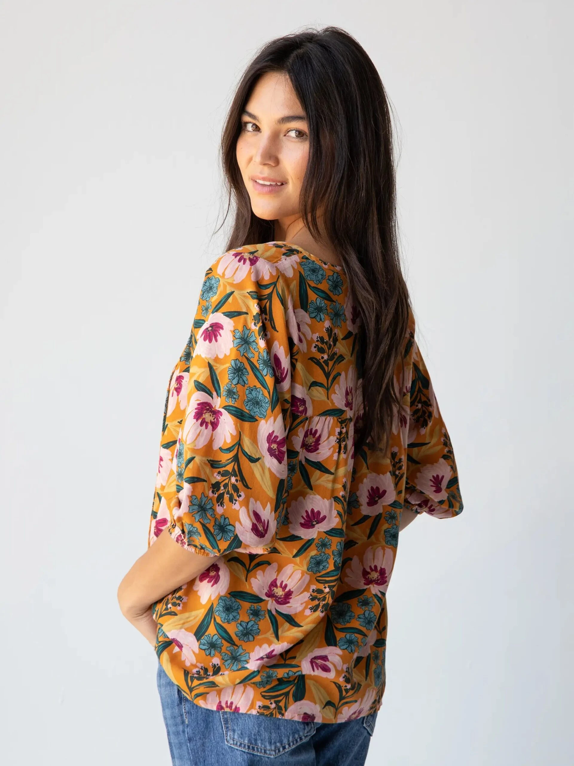 Natural Life Maribel Top - Orange Pink Floral 3 Natural Life Maribel Top - Orange Pink Floral - Image 3