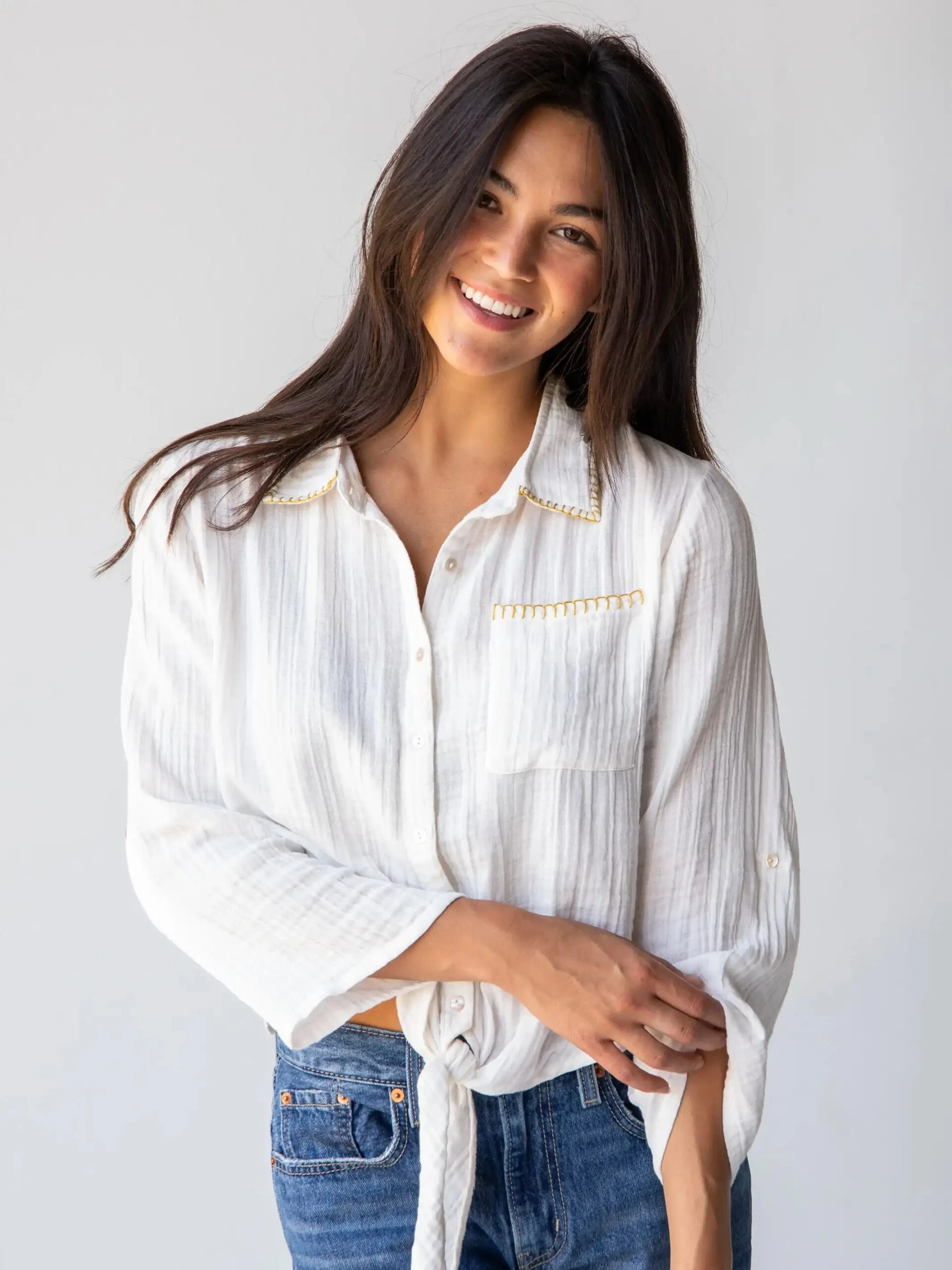 Natural Life Lola Tie Button Down - White 1 Natural Life Lola Tie Button Down - White