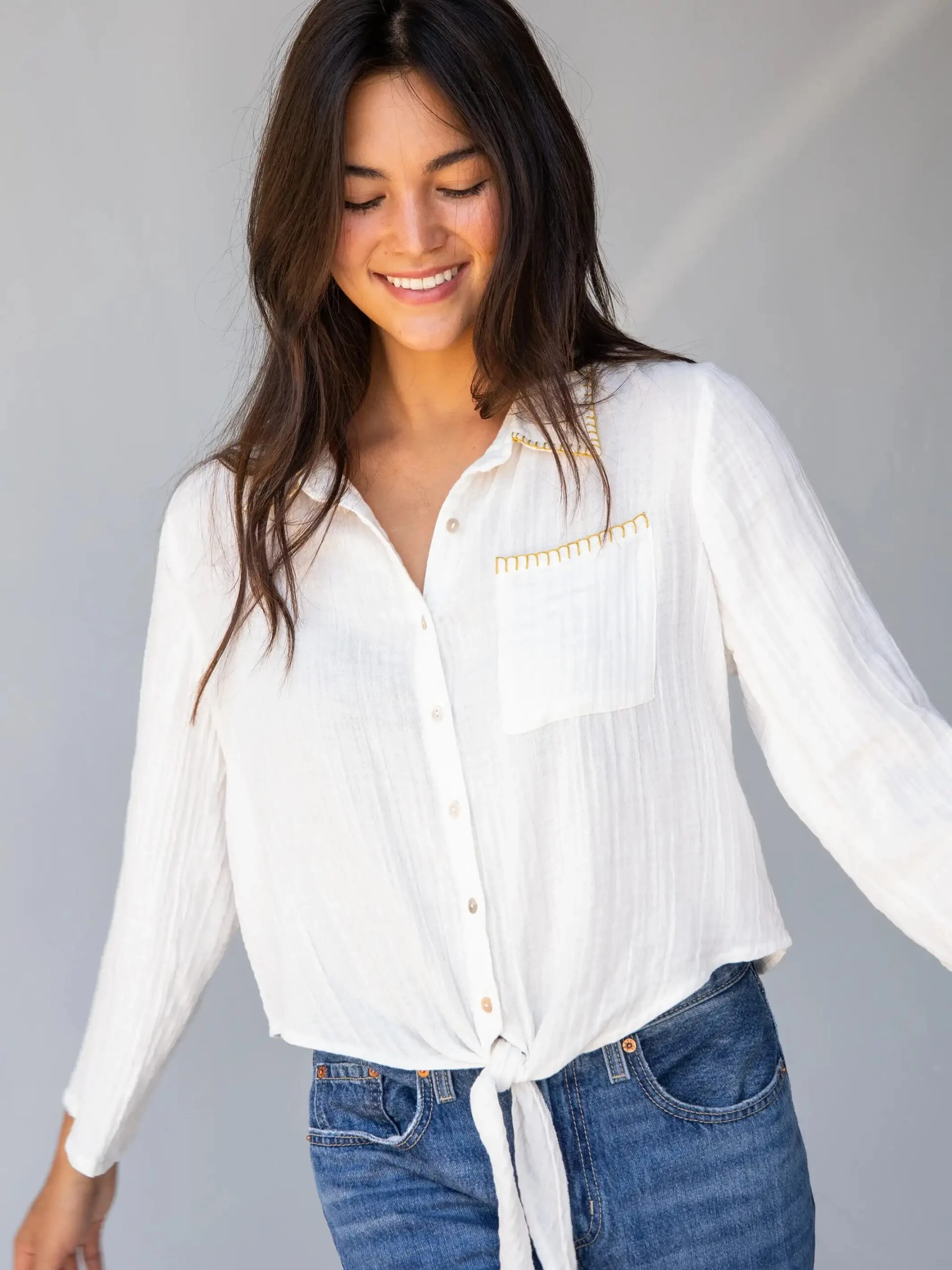 Natural Life Lola Tie Button Down - White 2 Natural Life Lola Tie Button Down - White - Image 2