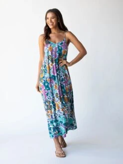 Natural Life Gracie V-Neck Slip Dress - Purple Floral