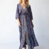 Natural Life Celia Maxi Dress - Cranberry Navy Paisley